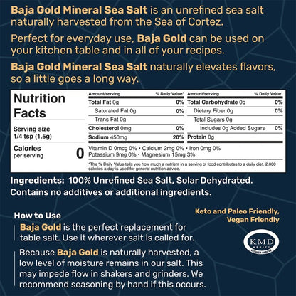Baja Gold Mineral Sea Salt - Natural Grain Crystals - 454g