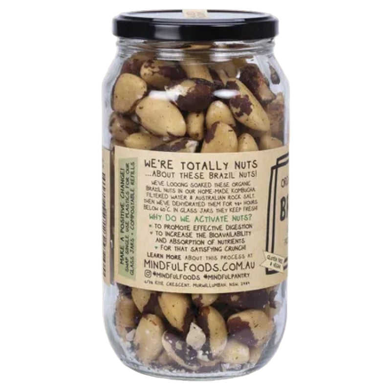 Jar of Brazil nuts with a label on a white background