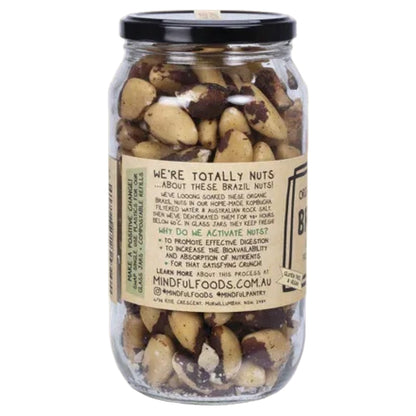Jar of Brazil nuts with a label on a white background